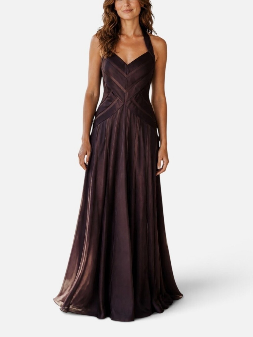 BCBGMaxAzria Midnight Black Halter Satin A-Line Evening Gown Formal Maxi Dress 4